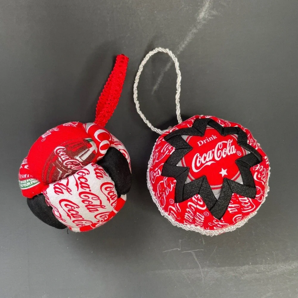 Vintage Cloth Christmas Ornaments Hand‎ Sewn Stuffed Coca Cola Quilted Red Coke